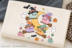 Cute Witch Ghosts PNG, Pastel Flying Witch Moon Sublimation Product Image 2