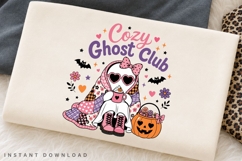Cozy Ghost Club PNG, Pink Ghost Coffee Sublimation Product Image 3