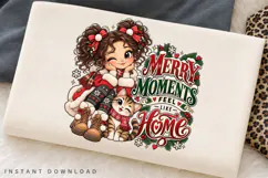 Cute Christmas Girl and Cat Merry Moments Feel Like Home Product Image 2