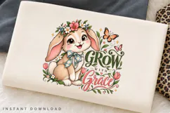 Cute Bunny Grow With Grace Floral Garden Inspirational PNG Product Image 2