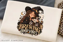 Brewing Good Vibes PNG, Cozy Witch Coffee Clipart Product Image 2