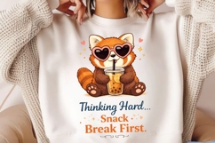 Thinking Hard Snack Break First PNG, Cute Red Panda Boba Tea Product Image 2