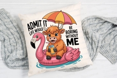 Highland Cow On Flamingo Float Sublimation PNG Product Image 2