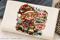 Everything's Fine Funny Highland Cow Christmas PNG Design Product Image 2