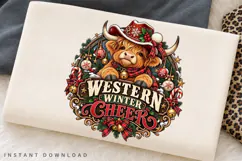 Cute Highland Cow Western Winter Cheer Christmas Holiday PNG Product Image 2