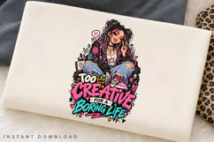 Too Creative PNG, Colorful Creative Girl Design, Artsy Girl Product Image 2