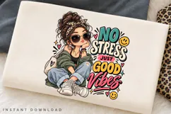 No Stress Just Good Vibes Cute Boho Girl Sunglasses Positive Product Image 2