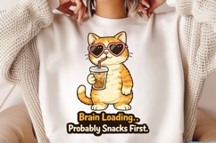 Brain Loading Probably Snacks First PNG, Funny Cat Coffee Product Image 2