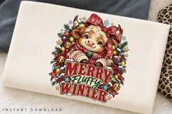 Merry Fluffy Winter Cute Highland Cow Christmas Holiday PNG Product Image 2