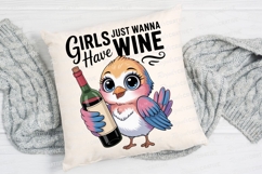 Cute Bird With Wine Bottle Sublimation PNG Product Image 2