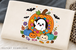 Cute Ghost In Pumpkin PNG, Colorful Mosaic Pumpkin Product Image 2