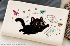 Flying Cat Teacher PNG Sublimation Design, Black Cat A Plus Product Image 2