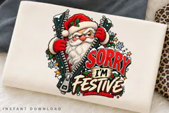 Sorry I'm Festive Funny Santa Zipper Christmas PNG Product Image 2