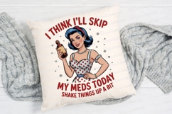 Retro Woman with Bottle and Text I Think Sublimation PNG Product Image 2