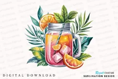 Watercolor Illustration of Orange Juice in a Sublimation PNG Product Image 1