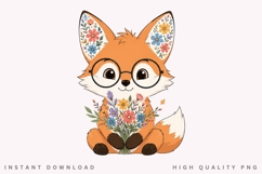 Cute Fox with Glasses PNG Sublimation Design, Wildflower Product Image 1