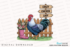 Rooster Cartoon Crazy Chicken Lady Sublimation PNG Product Image 1