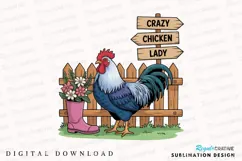 Rooster Cartoon Crazy Chicken Lady Sublimation PNG Product Image 1