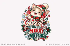 Cute Christmas Cat with Headphones Cozy Tunes Merry Moods Product Image 2