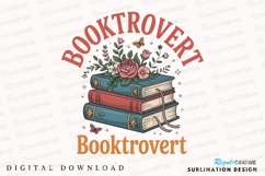 Booktrovert Books With Flowers Illustration Sublimation PNG Product Image 1
