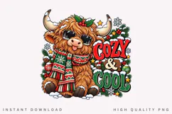 Cute Highland Cow Cozy Winter Christmas Holiday PNG Design Product Image 1