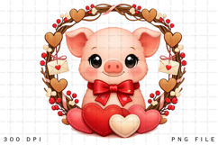 Cute Valentine Pig with Heart Wreath Love Pig PNG Product Image 5