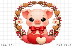 Cute Valentine Pig with Heart Wreath Love Pig PNG Product Image 5