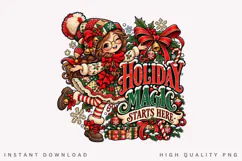Holiday Magic Starts Here Cute Christmas Girl Winter Product Image 1