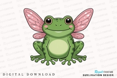 Cute Green Frog With Pink Wings Cartoon Sublimation PNG Product Image 1