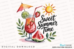 Watercolor Summer Cocktail with Strawberries Sublimation PNG Product Image 1