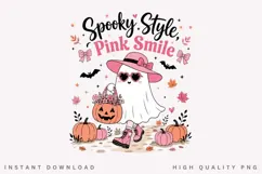 Spooky Style Pink Smile PNG, Pink Ghost Fashion Sublimation Product Image 2