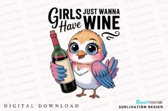 Cute Bird With Wine Bottle Sublimation PNG Product Image 1