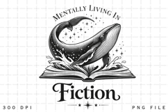 Mentally Living In Fiction Whale Book Lover Vintage PNG Product Image 1