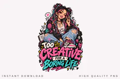 Too Creative PNG, Colorful Creative Girl Design, Artsy Girl Product Image 1