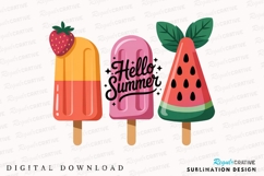 Summer Popsicles with Strawberry Watermelon Sublimation PNG Product Image 1