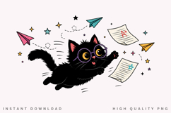 Flying Cat Teacher PNG Sublimation Design, Black Cat A Plus Product Image 1