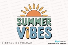 Summer Vibes Text Design with Orange Sun Sublimation PNG Product Image 1