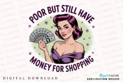 Retro Illustration of Woman with Money and Sublimation PNG Product Image 1