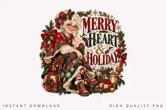 Merry Heart Holiday Vintage Christmas Woman Festive PNG Product Image 1