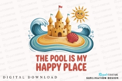 Beach scene with sandcastle sun waves and Sublimation PNG Product Image 1