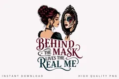 Behind The Mask PNG Sublimation Design, Gothic Girl Mirror Product Image 2