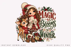 Magical Winter Girl and Cute Reindeer Holiday Christmas Product Image 1