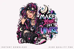 Cosmic Alternative Girl with Pink Blue Hair, Crescent Moon Product Image 2