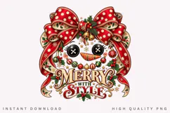 Merry Christmas with Style Festive Bow Snowman Holiday PNG Product Image 1