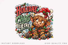 Holiday Chaos Is Fine Funny Highland Cow Christmas Winter Product Image 2