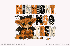 Midnight Moo Crew PNG Sublimation Design, Retro Halloween Product Image 1