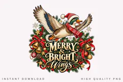 Merry and Bright Wings Christmas Duck Winter Holiday PNG Product Image 1