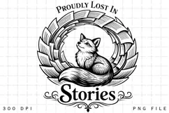 Proudly Lost In Stories Fox Book Lover Vintage PNG Design Product Image 1