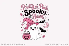Pretty In Pink Spooky At Heart PNG, Pink Ribbon Ghost Witch Product Image 1