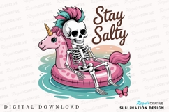 Skeleton on Pink Unicorn Float with Stay Sublimation PNG Product Image 1